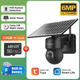 INQMEGA Tuya Smart Life 6MP Solar Camera WiFi PTZ Security CCTV Camera Wireless PIR Human Tracking Color Night Vision IP65