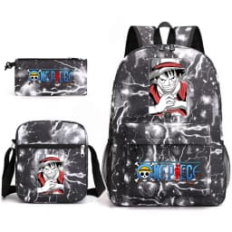 One Piece Luffy Anime Print School Backpack Set 3-in-1 Shoulder Bag Pencil Case for Boys Girls Kids Bookbag