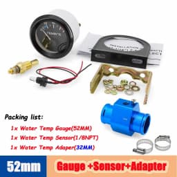 40-120 Celsius Car 52mm Water Temperature Gauge with Adaptor Joint Pipe Radiator 1/8NPT Sensor Racing Water Tank Level Indicator