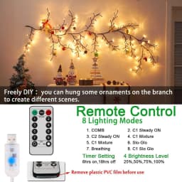 96LED Tree Branch Lamp Bedroom Wall Decoration Willow Vine Tree Light Strip 8 Lighting Modes DIY Atmosphere Light Home Lighting