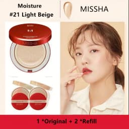 MISSHA Magic Air Cushion Foundation Moisture #21 Light Beige Set( 1 original +2 Refill) SPF45+PA+++ Korea Cosmeitcs