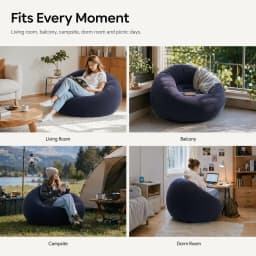 Flocking Inflatable Ball Sofa Portable Round Air Bean Bag Chair Foldable Leisure Inflatable Couch for Bedroom Living Room Indoor Home Furniture