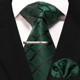 Wine Red Classic Plaid Tie for Men Handkerchief Tie Clips Set Mens Necktie Fashion Business Party Wedding Gift Accessories