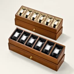 Oirlv 6 Grilds Wooden Watch Box Double-layer Jewelry Organizer Wrist Watch Display Box Dust-proof Transparent Cover Watch Case