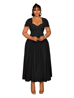 Summer Dress for Women Solid Color Square Collar Casual Plus Size Dress Strapless Slim Fitting Classy Elegant Dress Mid Length