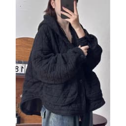 Fashionable Diamond Pattern Loose Hooded Jacket Women's Large Pocket Casual Cotton Coat Trendy Autumn Winter New Style