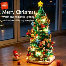 KAVOWORLD 1024pcs Christmas Tree Building Bricks Set with LED Light Up DIY Xmas Tree Home Tabletop Decor Assembly Model Stable Interlocking Building Bricks 3D Puzzle Construction Kit Christmas Party Display Holiday Festive Ornament Hobby Toy Gift for Home