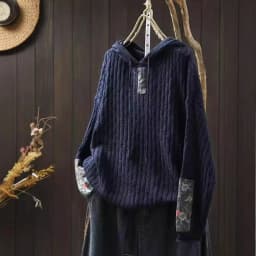 Floral Prrint Patchwork Vintage Style Women's Knitted Sweatshirt Autumn Fashion Long Sleeve Loose Casual Hoodie Female Pullovers
