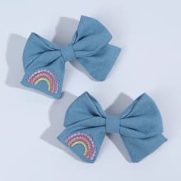 2Pcs Sky Blue Hairpins With Embroidered Rainbow Bow Handmade Pinches Girl Hair Clips Children School Party Accessories Headwear
