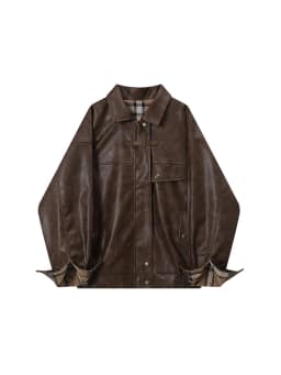 Lautaro-Plaid Patchwork Pu Leather Jacket for Women, Oversized, Soft, Reversible, Long Sleeve, Luxury Designer Clothing, Spring