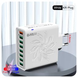 8 Ports USB Charger QC 5.0 Fast Charging EU US KR Plug 65W Fast Charger Power Adapter For iPhone 15 Xiaomi Samsung Wall Charger