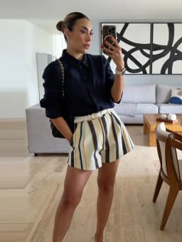 Women's Striped Print Shorts Single Button Color Blocking Loose High Waist Panties 2026 Summer Fashion All-match Causal Outfits