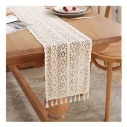 Boho Beige Table Runner, Vintage Farmhouse Bohemian Crochet Macrame Table Runner for Wedding Party Coffee Dining Table Decor
