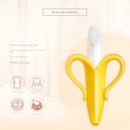 Banana Baby Teether Toy Silicone Training Toothbrush, BPA-Free Infant Gum Massager, Toddler Chew Teething Soother