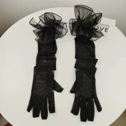Sexy Lace Pearl Black Silk Perspective Thin Wedding Dress Long Gloves Women Sunscreen Sleeves Summer Outdoor Sun Driving Mittens