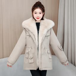 2026 New Women Winter Jacket Slim Mid Long Coat Casual Parkas Big Fur Collar Fleece Liner Outwear Female Snow Warm Cotton Coats