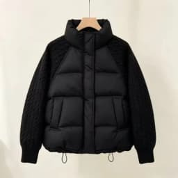 2026 New Winter Turtleneck Down Cotton Jacket Women Patchwork Knitted Warm Drawstring Short Puffer Coat Female Parkas