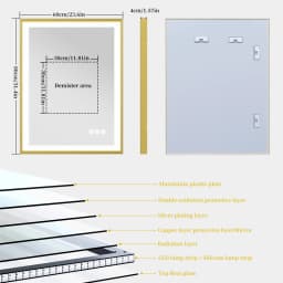 LED Bathroom Mirror Large Wall Mounted Mirror Aluminum Frame Vanity Mirror 3 Colors, Anti-Fog, Dimmable Front Light