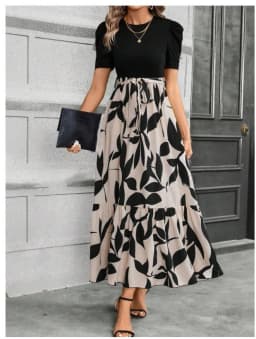 Women Dresses 2026 Spring Summer floral printed round-neck elegant dress exotic vacation style women's clothing vestidoes