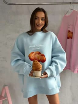 Blue Russian Bread Printing Oversized Sweatshirt Women Thin Autumn 2026 Hoodies O Neck Long Sleeve Loose European Fashion 3XL