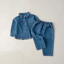 Solid Denim Suit Baby Spring Autumn Long-Sleeved Denim Shirt Jacket Trousers Two-Piece Baby Boys Girls Simple Casual 2PCS