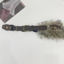 1PC Punk PU Studded Fur Belt Y2K Vintage Faux Fur Waistband Metal Plush Furry Waistband Jeans Waist Belts Accessories