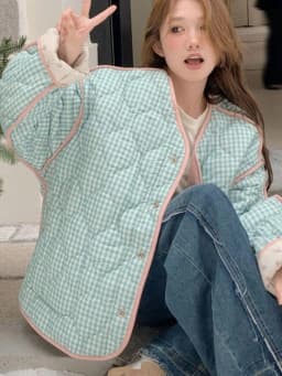 Floral Gourd Print Double-Sided Cotton Jacket Women's Loose Fit Fashionable Retro Large Size Autumn Winter New Style Slimming...