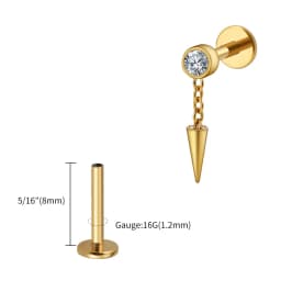 Right Grand ASTM F136 Titanium Bezel CZ Dangle Cone Labret Cartilage Earring Conch Helix Stud Tragus Spike Chain Drop Earring