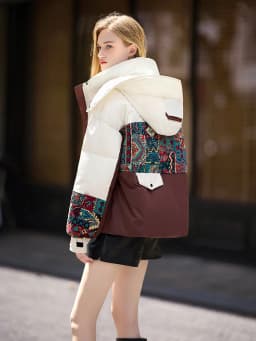 Winter Embroidery Hooded Patchwork Down Jacket Women White Duck Down Warm Jackets Female Thick Quilted Short Parka Outwears Coat