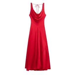 HH Women's Solid Vacation Style Satin Texture Backless V-neck Midi Dress Summer Female Elegant Sexy Lace-up Strap Dress