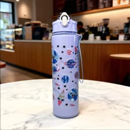 750ml Cute Cartoon Pattern Plastic Water Cup, Large Capacity, Portable, Leak-Proof, with Carrying Strap and Straw, for Travel
