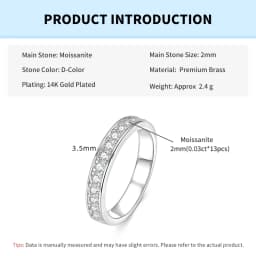 Rrjzz Certified Lab Created Imitation Diamond Half Eternity Wedding Ring for Women 2MM 0.39CTTW D Color Moissanite Ring Jewelry