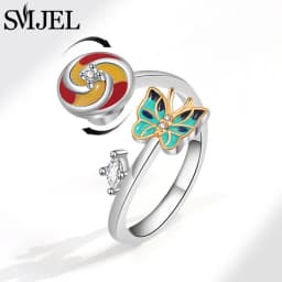 New Sunflower Anxiety Ring Fidget Spinner Rings for Women Cute Butterfly Hummingbird Charms Finger Ring Anti Stress Rotate Gifts