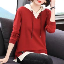 Spring Autumn Thin Hoodie Women's Long Sleeve Top Large Size Base Shirt Fake Two-Piece Comfortable Breathable Commute Style