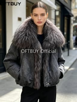 OFTBUY Thick Warm Puffer Coat Women Large Real Natural Raccoon Fur Clothing New 90% White Duck Down Jacket Fashion Female Parkas