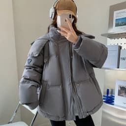 Korean Heart Shaped Short Down Cotton Jacket Women Harajuku Winter Couple Bread Style Outerwear Casual Thick Warm Hooded Parkas