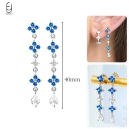 925 Sterling Silver Needle Exquisite Turquoise Silver Earrings for Women Blue Crystal Geometry Pendant Earrings Luxury Jewelry