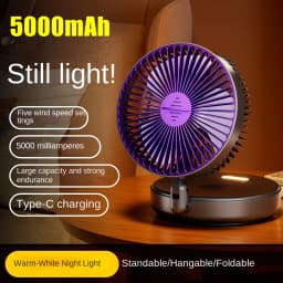 5000mAh Foldable Glow-in-the-Dark Fan Wall Mount Portable Quiet High-Speed Air Circulation Fan for Students Office Desk Fan