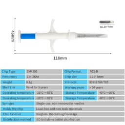 5pcs 1.4*8mm FDX-B Microchips 134.2KHz Animal Chip Microchip Veterinary Pet Syringe RFID Injector Animal Transponder Pet Reader