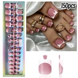 150Pcs Short Square Black French Tips Fake Toenails Matte Nude Pink Press On Toe Nails for Summer Daily Wearable False Toenail T