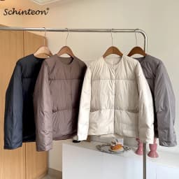 Schinteon Women Down Jacket Simple Solid Color Autumn Winter Warm Outwear Light White Duck Down Coat 2024 New
