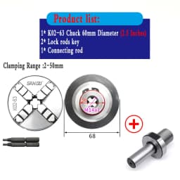 Sanou Lathe Chuck 3/4 Jaw Self-Centering K01-50 K01-63/ K02-50 K02-63 M14*1 Thread With Connecting Rod for Mini DIY Wood Lathe