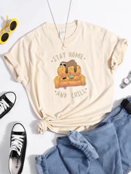 Sloth On The Sofa Personality Letters Printing Tshirts For Women Crewneck Harajuku Women's T-Shirt Casual Punk Woman Clothes