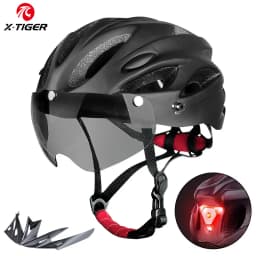 X-TIGER Magnetic Goggles Bicycle Helmet with LED Rear Light Ultralight Cycling Helmet Adult MTB Bike Helmet Fit 58-62cm