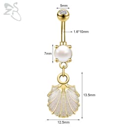 ZS 1 PC Cute Shell Pendant Belly Button Ring Moonstone Drop Belly Rings 14G Stainless Steel Summer Flower Navel Piercing Jewelry