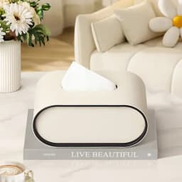 Light Luxury Paper Box High-end Living Room Creative Oval Leather Tissue Box Bedroom Desktop Napkin Storage Box Organization