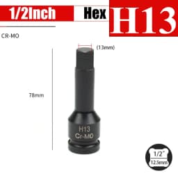 1/2inch Impact Hex Socket Electric Drill Socket Adapter Air Impact Wrench Hex Head Socket H4~H22 Screw Tap Socket Adapter