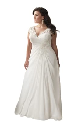 Plus Size Wedding Dresses Stock Customized Cap Sleeve V-neck Lace Applique Chiffon Beach Bride Dress Vestido De Novia