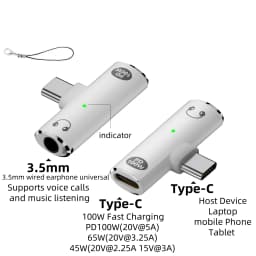 USB C to 3.5mm Headphone and Charger 2 In 1 Adapter Type-C to Aux Audio Jack with 100W PD Fast Charging Dongle for Laptop Mobile
