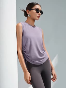 Women's Sleeveless Workout Tank Top, Loose Side Drawstring Yoga Shirt for Gym Running and Casual Fitness